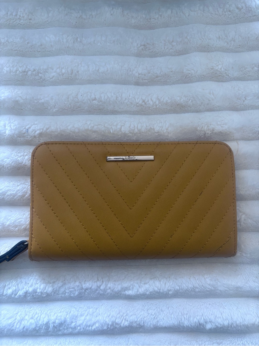 Aldo Quilted Chevron Zip-Around Wallet in Mustard